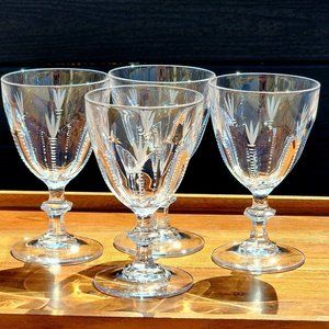 4 Panel Slashes Fan Cut to Clear Crystal Wine Goblets 5.5"